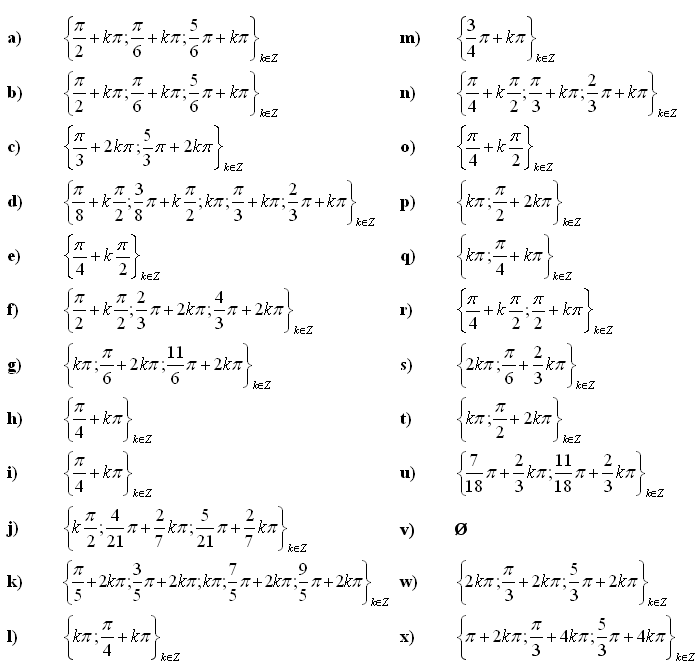 Goniometrické rovnice a nerovnice - Príklad 3 - Výsledky